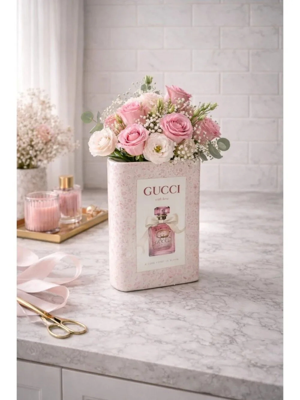 New Pink Gucci With Love Perfume Love Story Book Utensil Holder Flower Vase